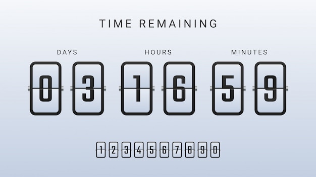 Time remaining illustration with flip countdown clock counter timer