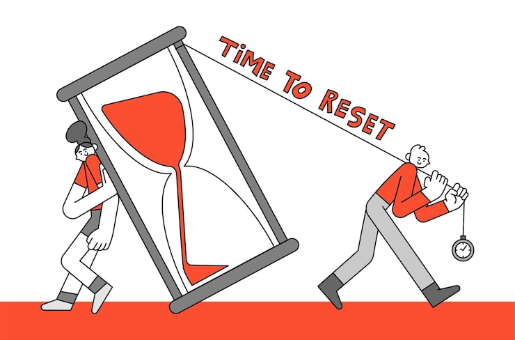 Vector time to reset hand drawn character illustration