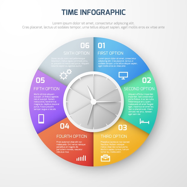 Time schedule infographic with clock and watch steps