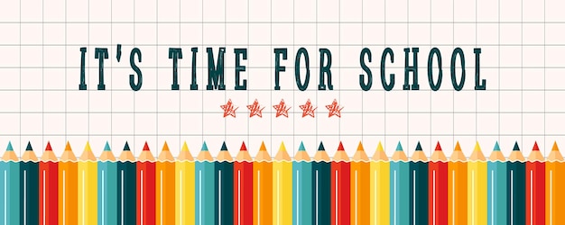 Time for school background banner template modern illustration of colorful pencils with a checkered