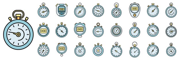 Vector time stopwatch icons set vector color