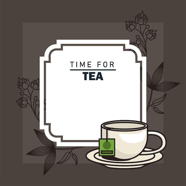 Time for tea lettering poster with cup in dish