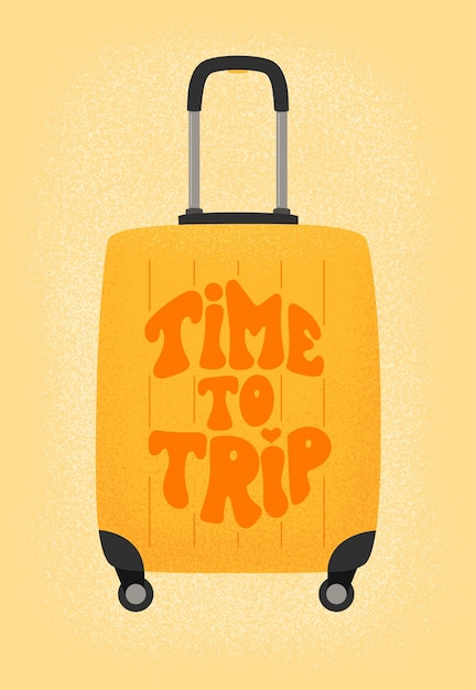 Вектор Время путешествовать по цитатам вдохновения на желтом чемодане