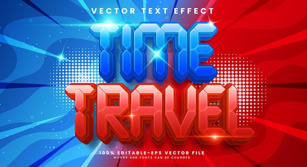 Путешествие во времени 3d редактируемый векторный текстовый эффект с синим и красным цветами