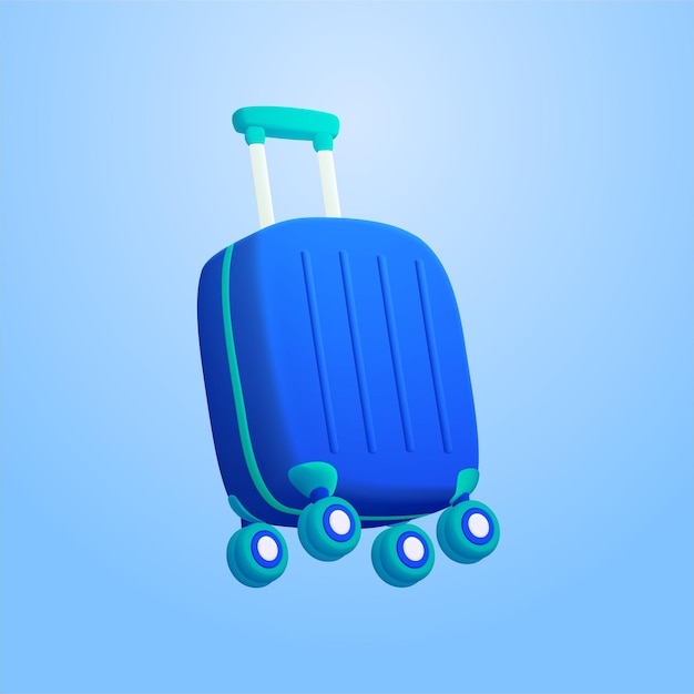 Vector time to travel concept 3d blue suitcase tourism and travel plan to trip holiday vacation