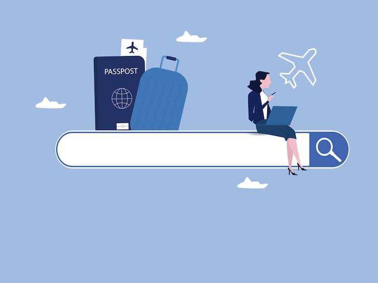 Vector time to travel concept banner with passport tickets travel bagvector illustrations