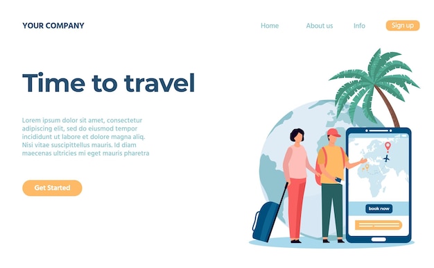 Time to travel concept landing page agency