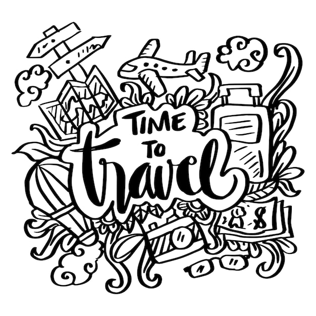 Time to travel doodle illustration