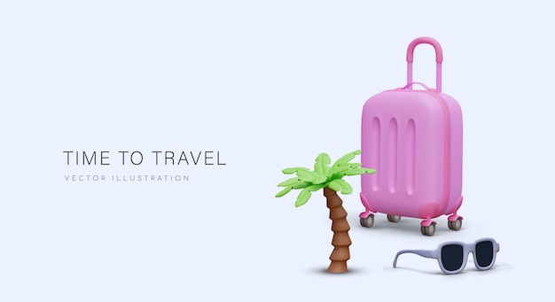 Time to travel Giant plastic suitcase palm tree sunglasses Travel agency services