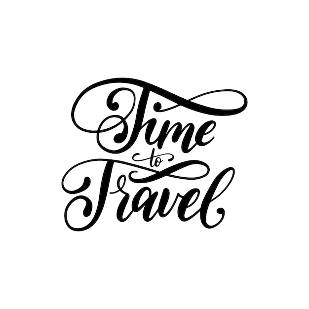 Time to Travel 손으로 쓴 동기 부여 문구. 흰색 바탕에 벡터 붓글씨 그림입니다.