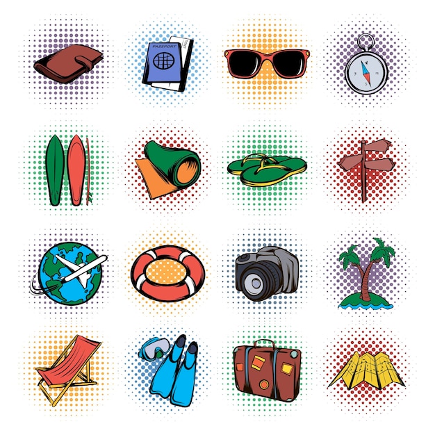 Time to travel icons set. pop art set of time to travel  icons for web