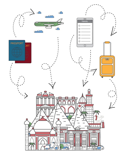 直線的なスタイルのイラストを旅行する時間