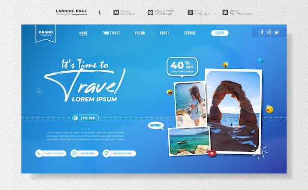 Time to travel landing page template promotion sale