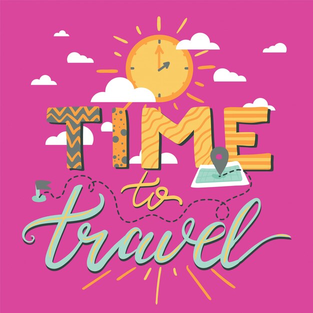 Vettore tempo di viaggiare lettering