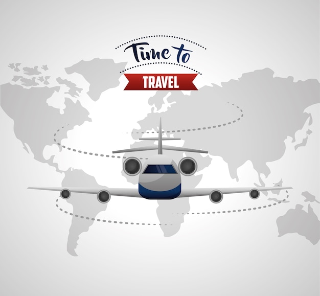 Vector time to travel map trip background route airplane