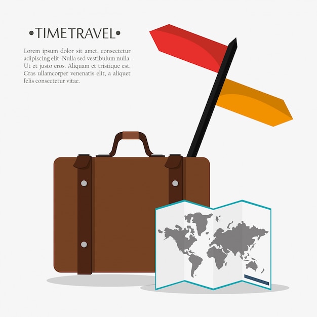 Time travel poster suitcase map world 