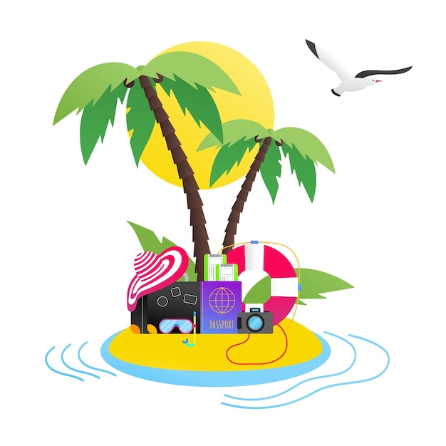 Time to travel summer beach holiday vacation poster or banner flat style design vector illustration