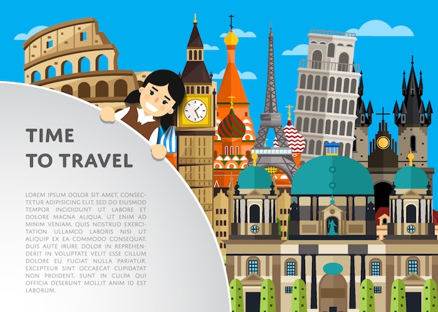 Time to travel template with famous attractions