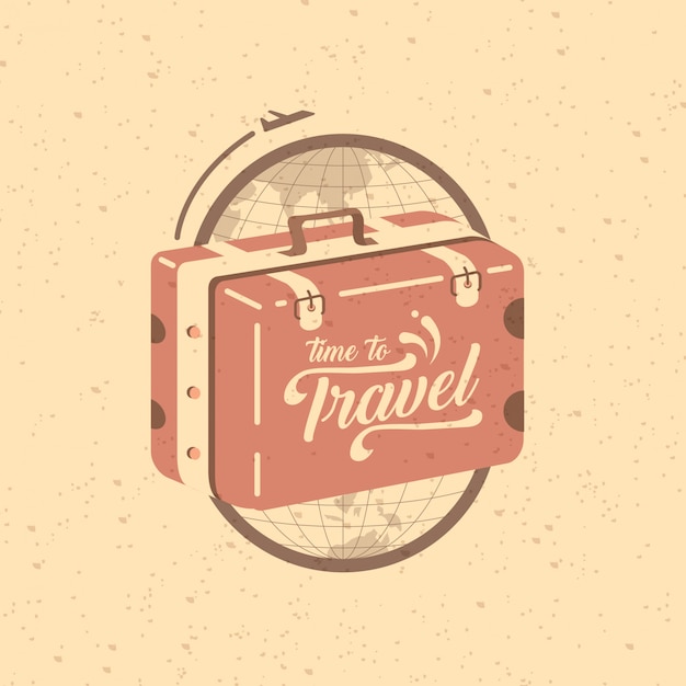 Time to travel. Travel Suitcase Logo with Earth globe