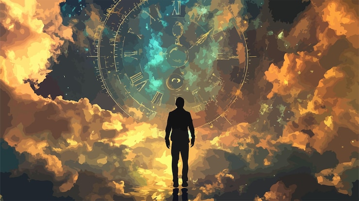 Vector time traveler person collage photo image