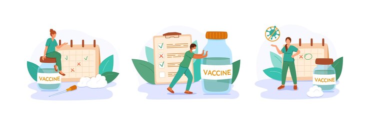 Вектор время вакцинации врачи борются с болезнями и вирусами и составляют графики вакцинации