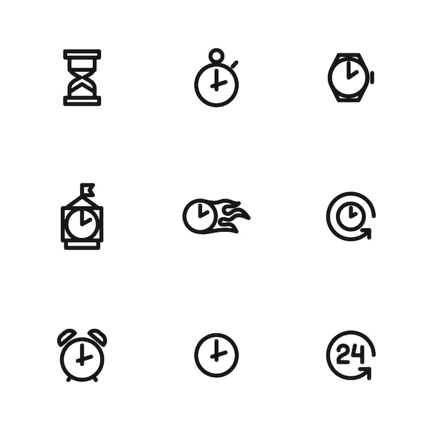 Icone vettoriali temporali set di illustrazioni semplici di 9 elementi temporali icone modificabili possono essere utilizzate nell'interfaccia utente del logo e nel web design