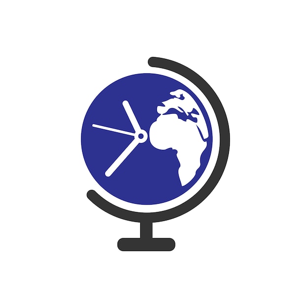 時間世界ベクトルのロゴのデザイン テンプレートです。時間惑星のシンボルまたはアイコン。