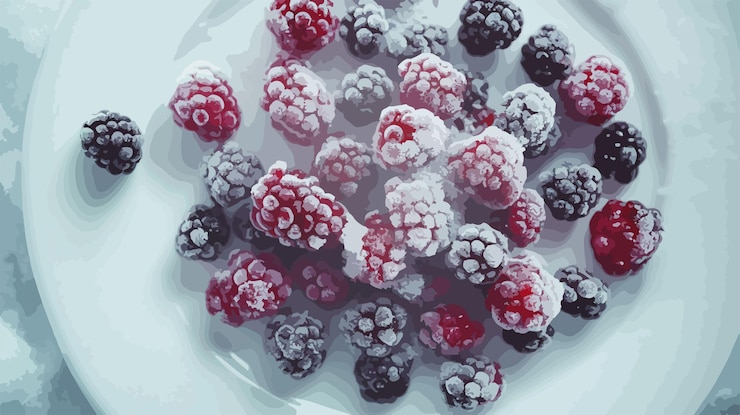 Vector timelapse footage of defrosting blackberry fruits