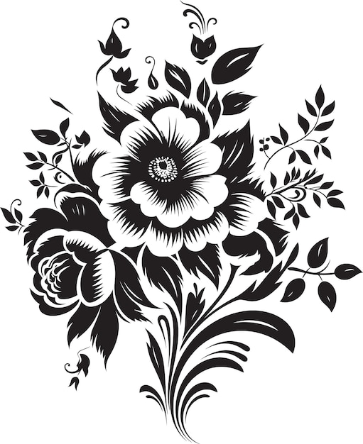 Timeless Flower Posy Black Vector Bouquet Emblem Whispering Blossom Assembly Decoratief Zwart Logo