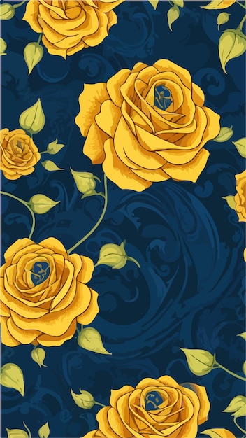 Timeless Rose Illustrations Navy and Yellow Vector Art