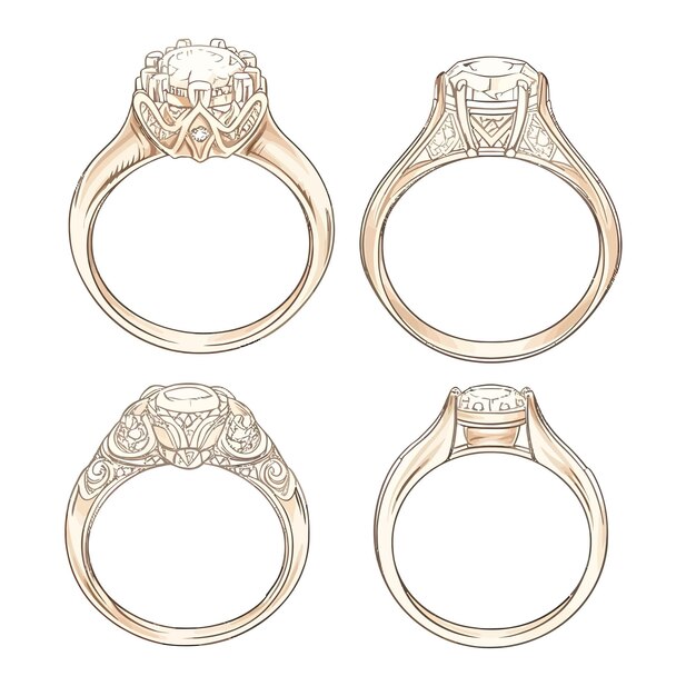 Timeless Style in Hand Drawn Solitaire Rings illustration