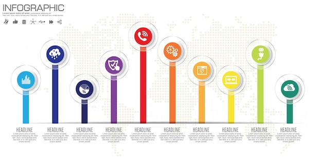 Timeline 10 opzioni o passaggi vector infographic.