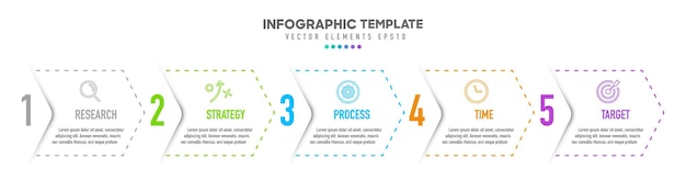 プレゼンテーションワークフロープロセス図フローチャートレポートのタイムライン5オプションのインフォグラフィック