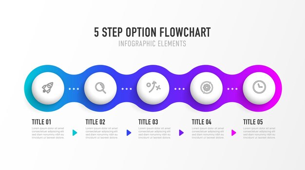 プレゼンテーションワークフロープロセス図フローチャートレポートのタイムライン5オプションのインフォグラフィック