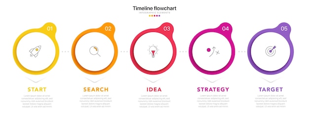 Timeline 5 options infographic for presentations workflow process diagram flow chart report