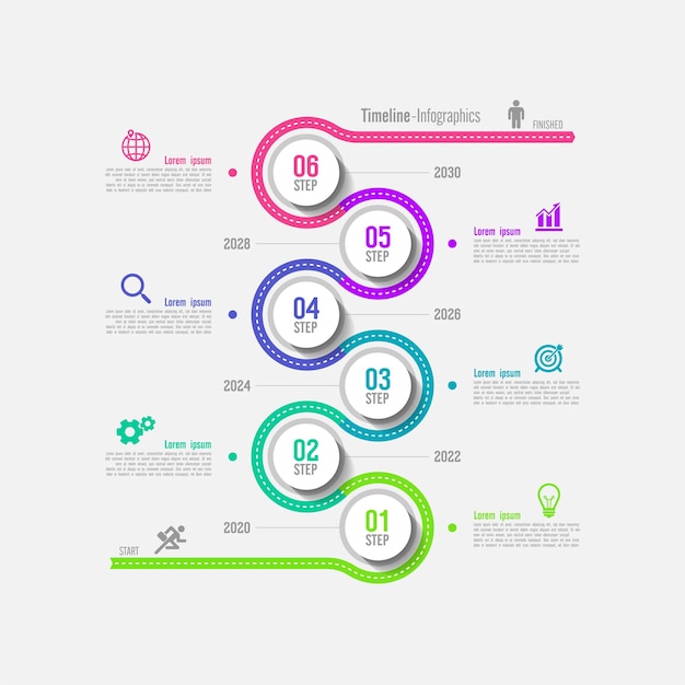 Timeline business abstract background infographic template circle colorful with six step