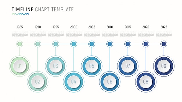 Timeline chart infographic template for data visualization. 9 st