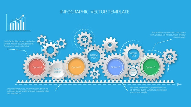 Timeline concept with gears elemets. 4 options. infographic template. cover design. eps 10 vector illustration