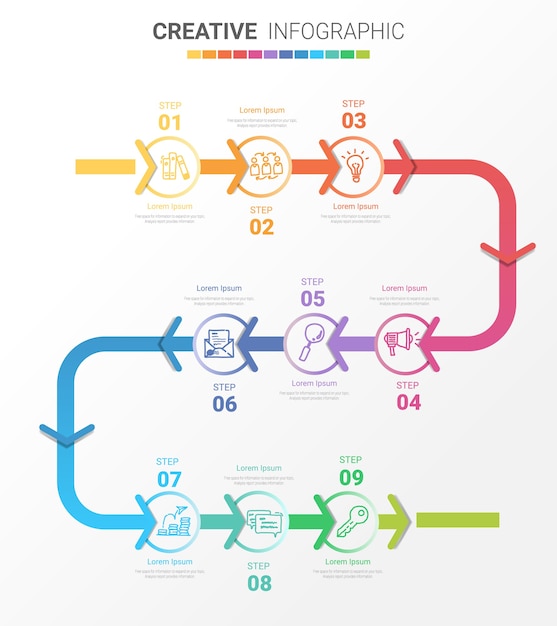 Timeline design template with 9 options.