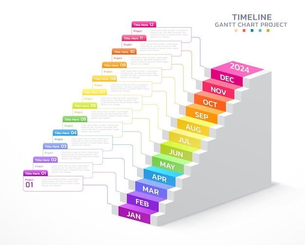 タイムライン ガント チャート階段インフォ グラフィック ステップ テンプレートの背景