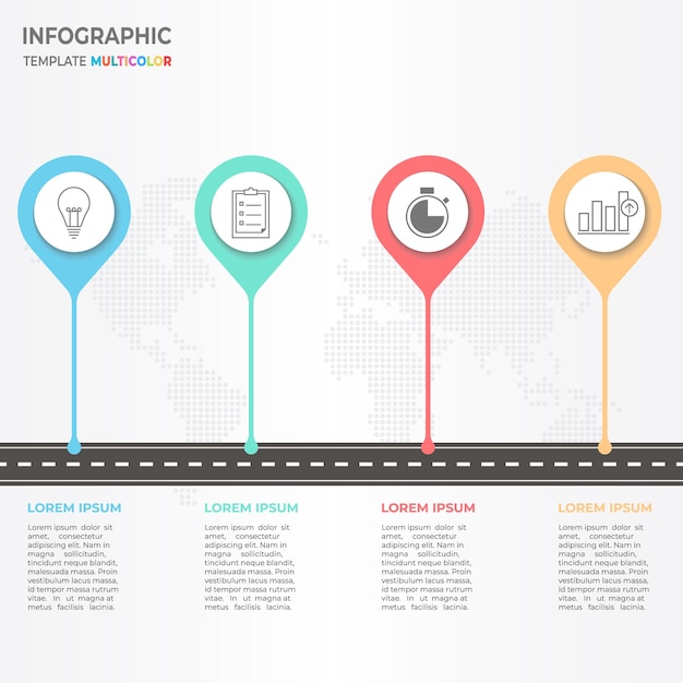 ベクトル 道路と場所を含むタイムラインifographic