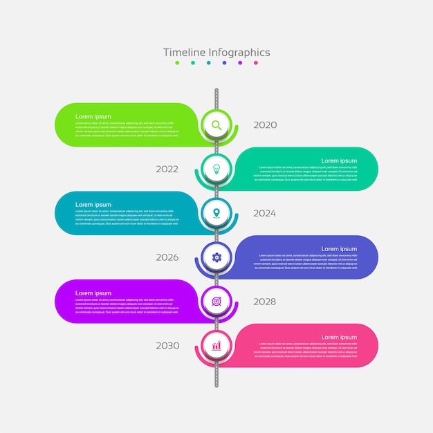 6つのステップでカラフルなタイムラインインフォグラフィックビジネス抽象的な背景テンプレート
