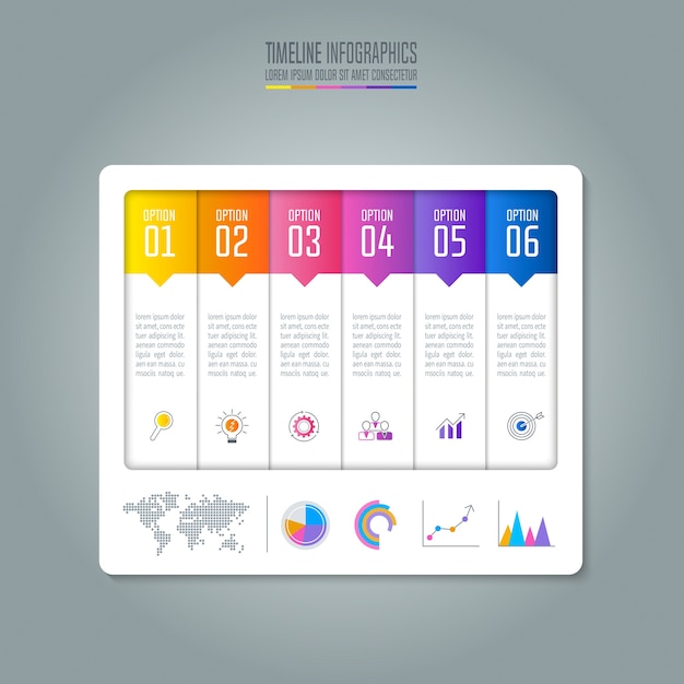 Timeline infographic business concept with 6 options.