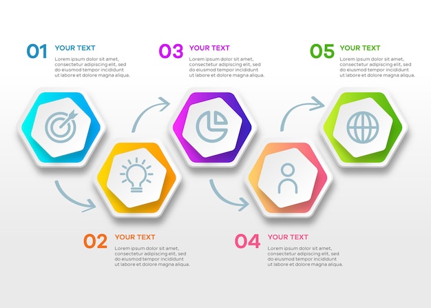 Infografica timeline aziendale con 5 passaggi