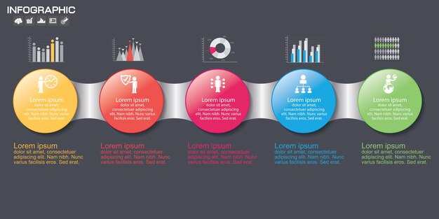 Хронология инфографики диаграмма с множеством вариантов цвета 5. векторный шаблон дизайна.