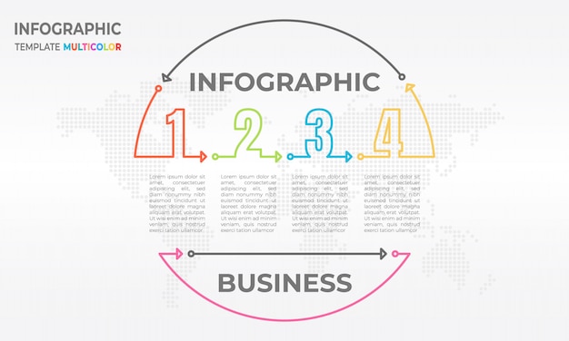 Timeline infografica cerchio e numero 4 opzioni.