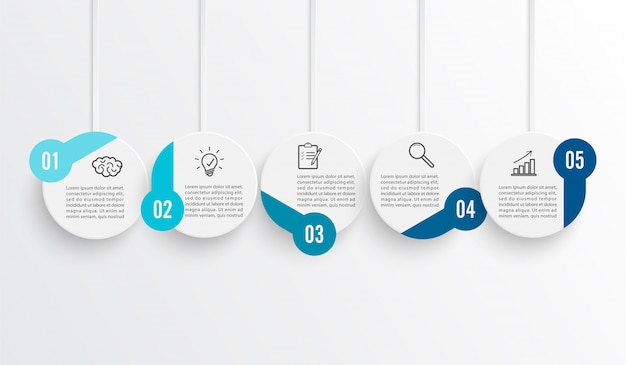 Timeline infographic colored horizontal for five position.