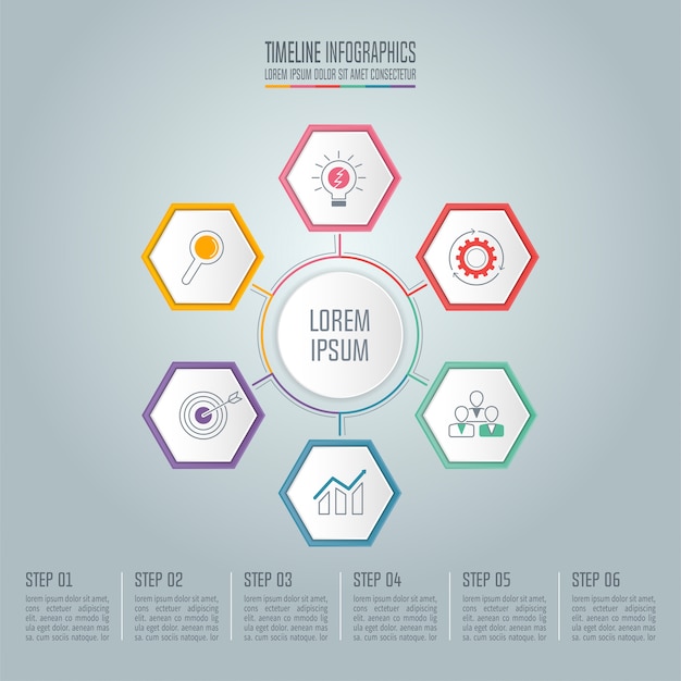 Timeline infographic concept with 6 options