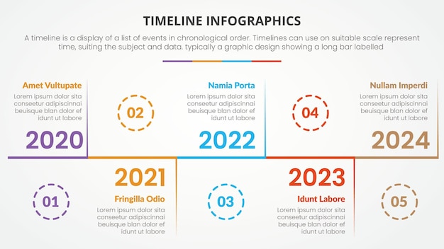 Concetto di infografica timeline con semplici informazioni minimaliste per la presentazione di diapositive con elenco a 5 punti