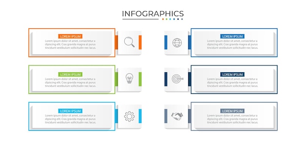 Vettore elemento di progettazione dell'infografica della linea temporale e opzioni numeriche concetto aziendale in 6 fasi